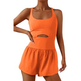 ReachMe Womens Running Onesie Workout Rompers Athletic Romper One Piece Outfits Exercise Jumpsuits Gym Yoga Clothes(Orange,L)