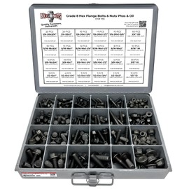 Grade 8 Hex Cap Flange Frame Bolt Black Phos & Locking Flange Nuts Assortment Kit - 352 Pieces!