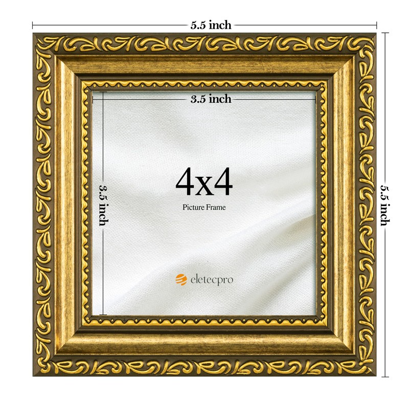 eletecpro 4x4 Picture Frames Set of 4, Ornate Frames with