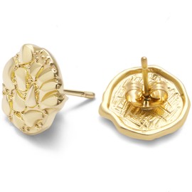 Gold nugget earrings for men Nugget earring Cookie Nugget Stud Earrings Gold Plated Stud Earrings 14k Gold Plated Round Rough Textured Gold plated earrings For Women Unisex(XL)