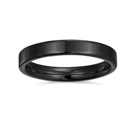 Plain Simple Thin Cigar Flat Couples Titanium Wedding Band Rings For Men For Women Polished Black Comfort Fit 3MM