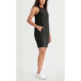 ODODOS Modal Soft Loose Tank Dress for Women Casual Sleeveless Sundress with Kangaroo Pocket Summer Dress, Black, X-Large