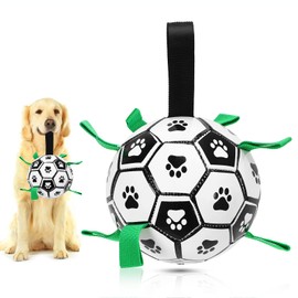 UrbanX Dog Toys Soccer Ball with Interactive Pulling Tabs, Dog Toys for Tug of War, Puppy Birthday Gifts, Dog Tug Toy, Dog Water Toy, Durable Dog Balls for Poodle and Other Large Companion Dogs