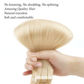 ABH AmazingBeauty Hair Tape in Hair Extensions Real Human Hair 50G Platinum Ash Blonde Human Hair Tape ins 60# Skin Weft Blonde Tape in Extensions Human Hair for Women 20Pcs 16 Inch