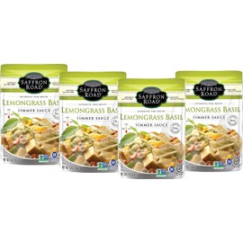 Saffron Road Simmer Sauce, Non-GMO, Gluten-Free, Halal, Kosher, Vegan, Lemongrass Basil, 4 Count, 7 oz