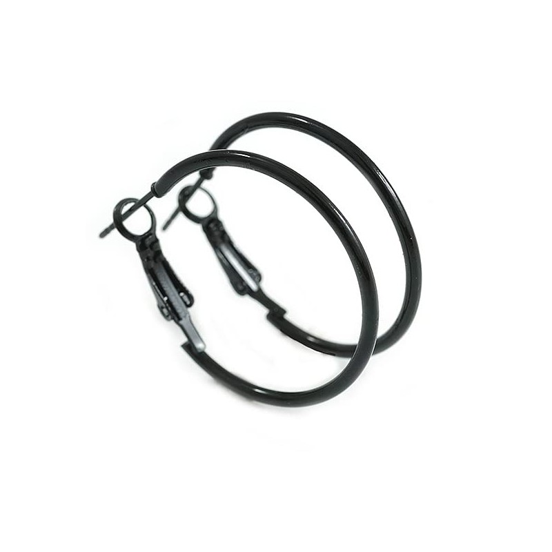 30mm D/Black Enamel Slim Hoop Earrings/Small