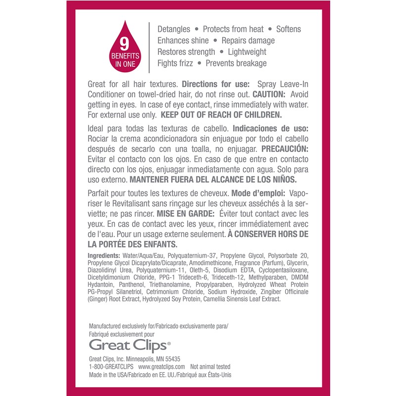 GREAT CLIPS Solutions Nourishing Leave-In Conditioner | 8oz Spray |
