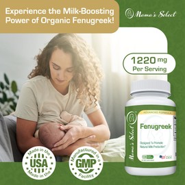 Mama’s Select Organic Fenugreek Capsules, Breastfeeding Supplement for Women, Increase Milk Supply for Lactation - Potent Organic Fenugreek Seed Powder - 610 mg per capsule, 120 Vegetarian Capsules