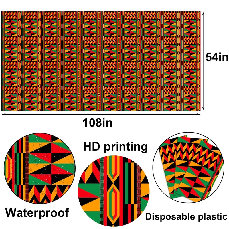 Buxiuer Juneteenth Tablecloth African American Party Decoration Kente Print Disposable