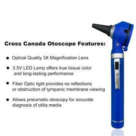 Cross Canada 11-081 Physician Fiber Optic LED Pocket Otoscope Diagnostic Set – Professional Otoscope for Physician, Medical Student, Nursing Student, Doctor, Nurse (Blue)