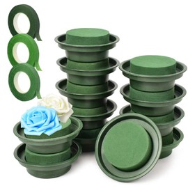 Woohome Pack of 15 Flower Foam DIY 12 Pieces Floral Foam Flower Foam Wet Floral Foam and Flower Ribbons for Party Decoration, Wedding Aisle Flowers