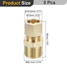 sourcing map 2 Pcs Brass Compression Tube Fitting, 1/2" OD x 1/2" NPT Male Connector Compression Union Connector Brass Straight Coupling Adapter for Air Liquid Oil Gas Vacuum Lines