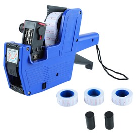 Tissting Price Gun Device with 3 Rolls of Label Paper and 3 Ink Wheels, 1 Line 8 Digit Price Labels Printer Labelling Gun for 22 x 12 mm Labels