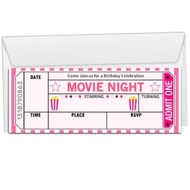 Wybgno Birthday Invitation with Envelopes, 20 Movie Night Ticket Invite Cards for Movie Lovers, Sleep Over Birthday Invitation for Kids Adults, Party Favor & Decoration (3×8 inch)-A05