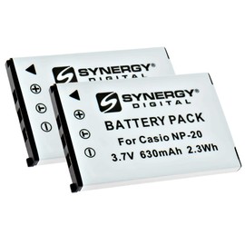 Synergy Digital Digital Camera Batteries, Compatible with Casio NP20DBA, NP-20, NP20 Digital Camera Batteries (li-ion, 3.7V, 630 mAh), Set of 2