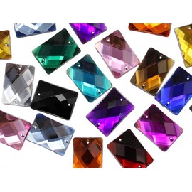 Allstarco 14x10mm Jet Black CH37 Flat Back Rectangle Sew On Beads for Crafts Plastic Acrylic Rhinestones with Holes for Sewing, Clothing Embelishments, Costume Cosplays 70 Pieces