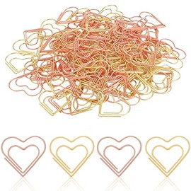 100 Pieces Paper Clips, Gold and Rose Gold Color Paper Clips Metal Journaling Paper Clamps Office Paperclips with Clear Plastic Box for Paper Document Note Sorting and Organizing (Heart)