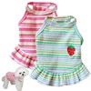 2PCS Charming Striped Dog Dress with Strawberry Patch & Lace