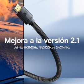 Baseus 8K HDMI 2.1 Cable de 1m, 8K @ 60Hz Cables HDMI, Ultra Alta Velocidad 4K @ 120Hz 48Gbps Ultra HD HDMI a HDMI Cord, Soporte HDR dinámico, eARC Co