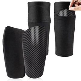Football Shin Pads, Children's Men's Shin Pads Including Socks with Optimised Pocket for Adults Teenagers, Comfortable to Wear, Provides Strong Protection (Carbon Pattern, M)