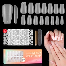 Saviland Nail Tips, Ultra Thin, 480 pcs, Sanded, Clear Matte Nail Tips Set, Natural Fit, 15 Sizes, For Beginners, Nail Length & DIY 02
