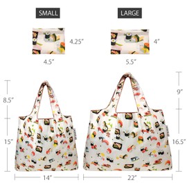 allydrew Foldable Tote Nylon Reusable Grocery Bags, Set of 2, Sushi, Large & Small, Reusable Grocery Bag