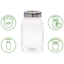 Open Bottom Mason Jar Glass Shade with 1-5/8-Inch Fitter Opening Lighting Lid (RM Quart Ball Jar, Clear)