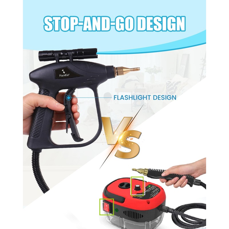 FoundGo 1700W Tankless Handheld Steam Cleaner with 7 Brushes 20s