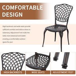 Withniture Bronze Patio Bistro Set - 3 Piece Outdoor Cast Aluminum Furniture, Large Table & Chairs, Weather Resistant, Adjustable Foot Pads, Umbrella Hole