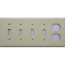 Ivory Wrinkle 5 Gang Wall Plate - 4 Toggle Switches 1 Single Duplex Outlet