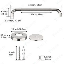 4 Pack 24 Inch Shower Grab Bar, YuanDe Chrome Bathroom Grab Bar Handle w/Anti-Slip Knurled Grip, Stainless Steel Bath Balance Bar,1.25" Diameter Safety Hand Rail Support,Handicap Injury Elderly Senior