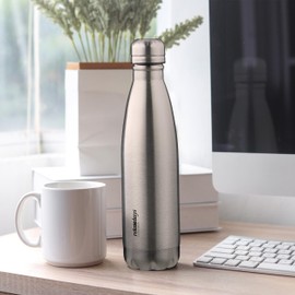 Relaxdays Trinkflasche Edelstahl, auslaufsicher, Kalt-& Heißgetränke, Vakuum Isolierflasche 500 ml, Outdoor, Silber