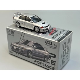 Poprace Mitsubishi Lancer Evolution IV Silver with engine 1/64 Scale Poprace