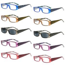 Eyekepper 10-Pack Spring Hinges Tiger Patterned Temples Rectangular Reading Glasses For Women Includes Sunshine Readers +2.25