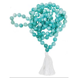 108 Crystal Bead Mala Knotted Prayer Beads 8mm (Chalcedony)