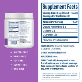 NativePath Creatine Monohydrate Powder with L-Leucine & L-Carnitine - Muscle Building Supplement for Men & Women - 30 Servings