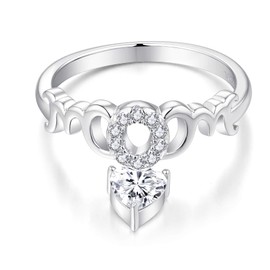 YL Mom Ring 925 Sterling Silver cut Mom and Heart Cubic Zirconia Ring for Mum Women(Size K)