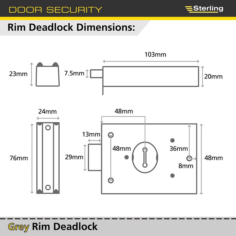 Sterling SRL001 101 x 75 mm Rim Deadlock - Grey