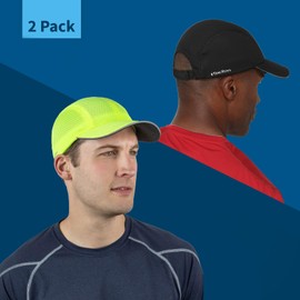 TrailHeads Performance Mens Running Hat - Lightweight, Quick Dry Workout Hats for Men - Athletic Sports Cap for Tennis, Gym, Black & Highlighter Yellow, One Size