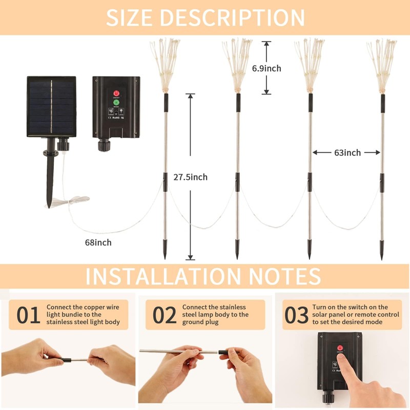 5 Pack Outdoor Solar Garden Lights, Solar Firework Light 600