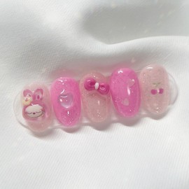 [Handmade Nail Tips] Pink Laburabu Nail Tips - Long Oval / [수제네일팁] 핑크라부라부 네일팁 - 롱오벌