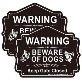Beware of Dog Sign, 2 Pack 10"x 7" Keep Gate Closed Sign, Rust Free .40 Aluminum, UV Printed- Easy to Mount- Indoor Or Outdoor Use- Beware of Dog Warning Signs for Home and Business