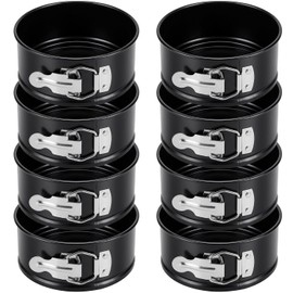 Sunnyray Juego de 8 Mini Moldes Desmontables 4 Pulgadas Moldes para Pasteles Redondos Pequeños a Prueba de Fugas Mini Moldes Antiadherentes con Fondo Extraíble para Tarta de Queso Pizzas Quiches