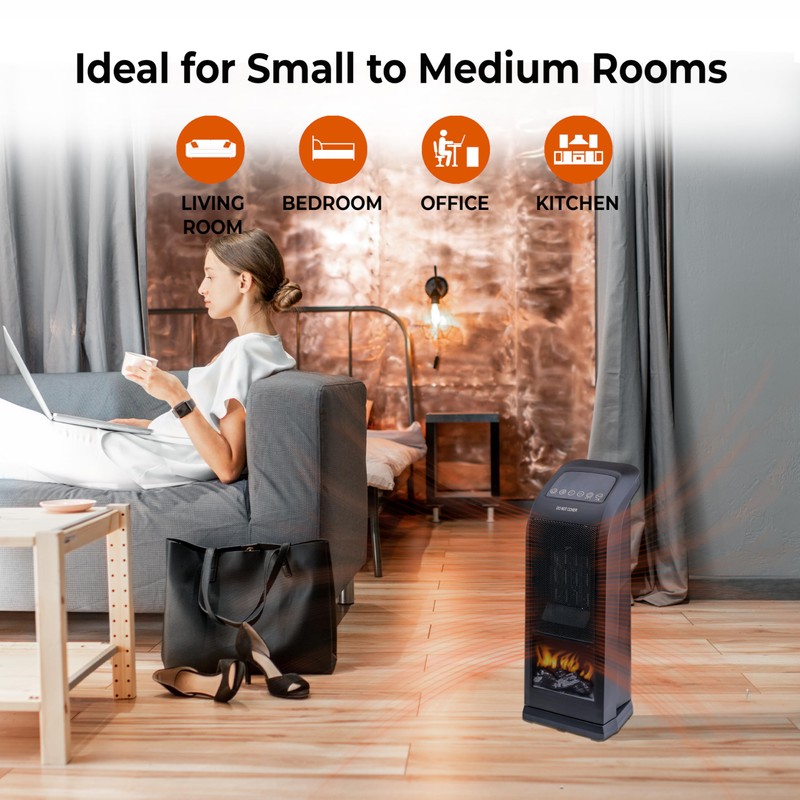 Comfort Zone 18" Tower Space Heater with 3D Flame, 1500W/900W,