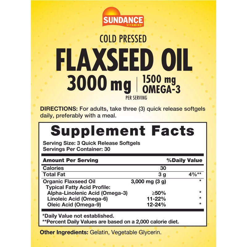 Sundance Flaxseed Oil Softgels 3000mg | 90 Count | Omega