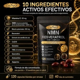 Gwynne Nmn Resveratrol 10 En 1 Complejo 1200mg Suplemento 120 Cápsulas Con Resveratrol,coq10 Y Glutatión,aumentar La Energía Celular, Apoyar La Salud 