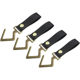 Norhogo Pack of 4 PU Leather S Shelf Hooks Camping Hooks Leather Straps for Hanging S Shelf Hooks Camping Hooks Hanger Metal Outdoor Accessories for Hanging Pots Pans Utensils, Black