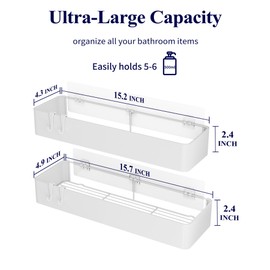 Kitsure Shower Caddy - 2 Pack Adhesive Shower Organizer, Rustproof Metal Shelves, No-Drill Bathroom Organizers and Storage, White, XX-Large