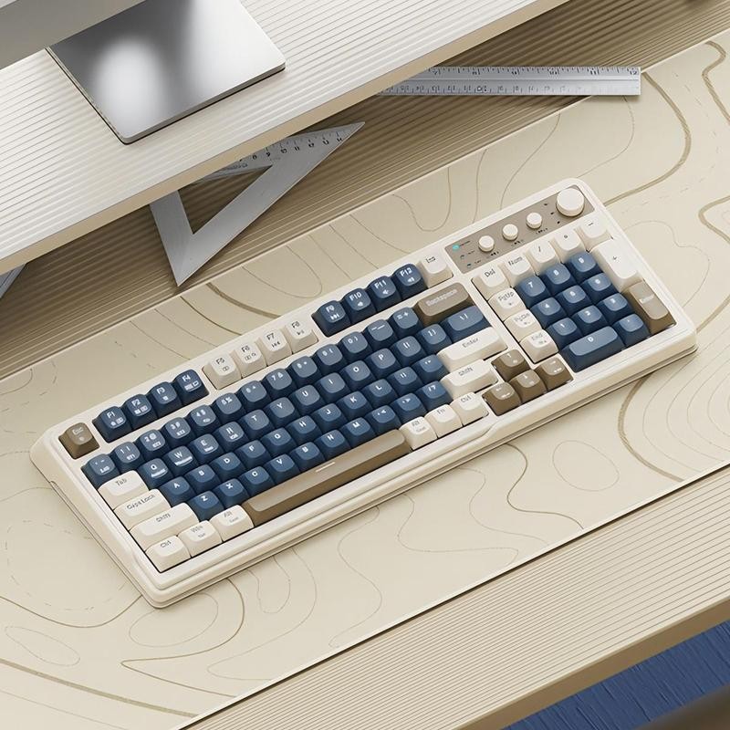 Lecoo C99 Keyboard, Wired/2.4G Wireless/BT Tri-mode Keyboard, Rechargeable Ergonomic Keyboard