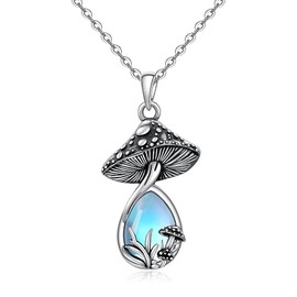 Jewlikee Mushroom Necklace for Women Moonstone Necklace Mushroom Jewelry Gifts for Women Sterling Silver Moon Stone Pendant Lovers Anniversary Birthday Mothers Day